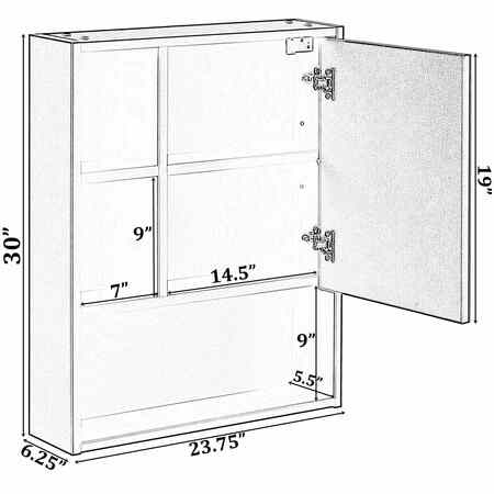 Basicwise Wall Mount Mirrored Cabinet with Open Shelf, 2 Adjustable Shelves Medicine Organizer White QI004506.WT